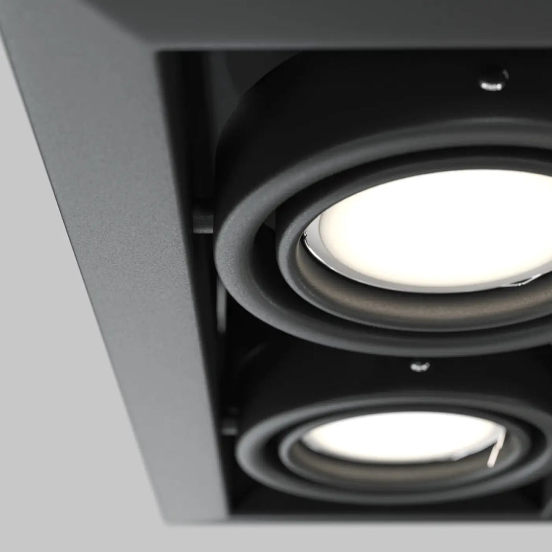 Spot metal modern double carré en métal noir encastré avec deux têtes lumineuses circulaires modernes