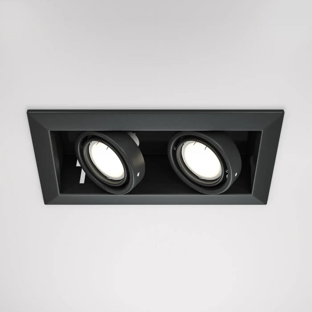 Spot metal modern rectangulaire noir encastré avec deux spots circulaires réglables en métal moderne double
