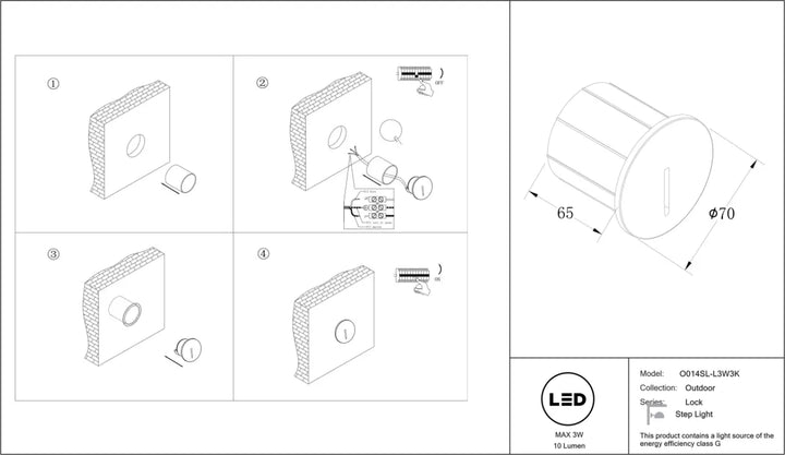 Balise ronde cylindrique luminaire extérieur lock avec surface texturée 65 mm hauteur 70 mm diamètre encastrable lock led