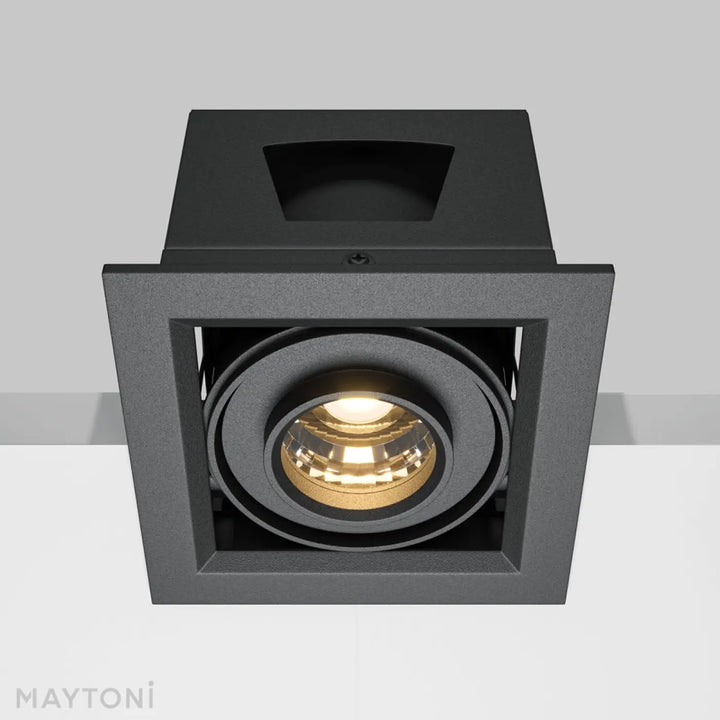 Spot metal modern led carré noir avec spot encastré, ampoule chaude et anneaux concentriques métalliques