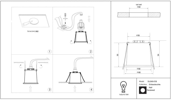 Spot encastrable reif avec collerette fine noir et supports réglables pour ampoule gu10 au design moderne