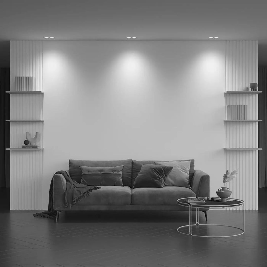 Canapé moderne en velours gris spot zoom double avec coussins assortis et plaid drapé
