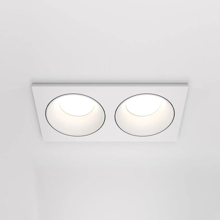 Spot zoom double éclairage encastré rectangulaire blanc avec deux ampoules led circulaires diffusantes