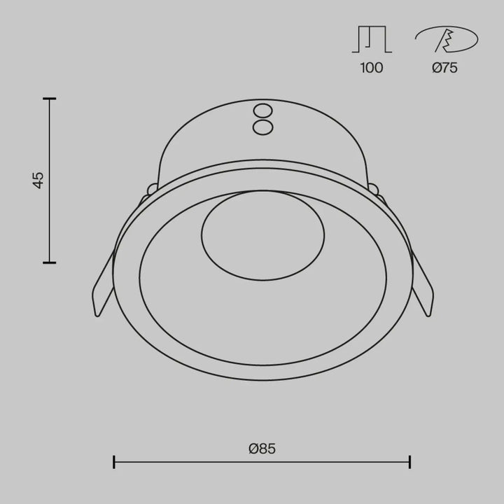 Spot encastré zoom rond with sleek minimalist design, two circular cutouts on top, and mounting brackets for installation