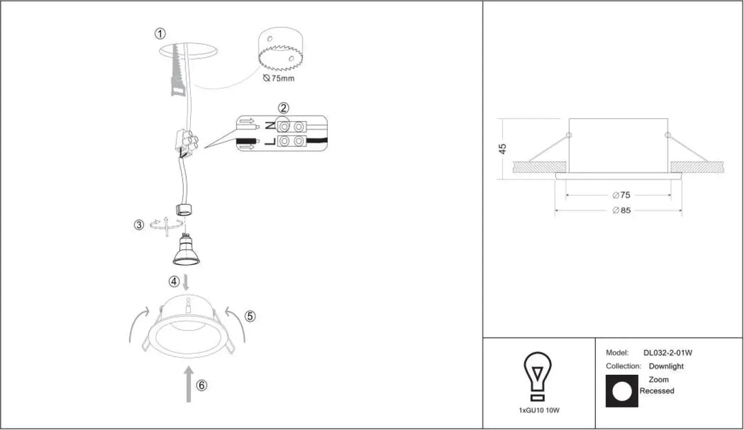 Spot encastré zoom en finition noire avec design moderne et profilé rond pour un éclairage encastré efficace