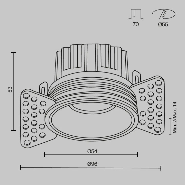 Modern spot led encastré round compact blanc chaud avec boîtier métallique nervuré et supports de montage réglables