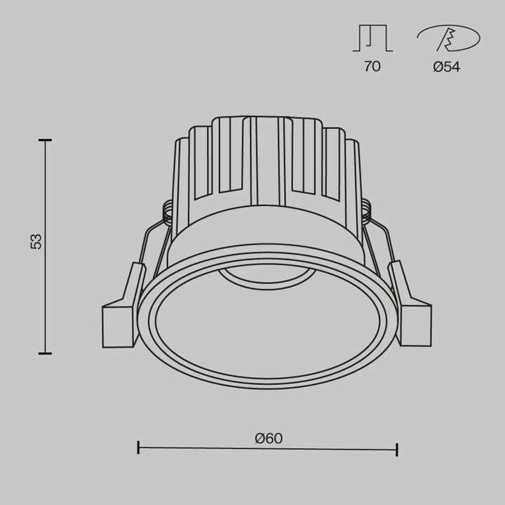 Spot led encastré round compact avec boîtier en aluminium cannelé blanc chaud et fixations circulaires