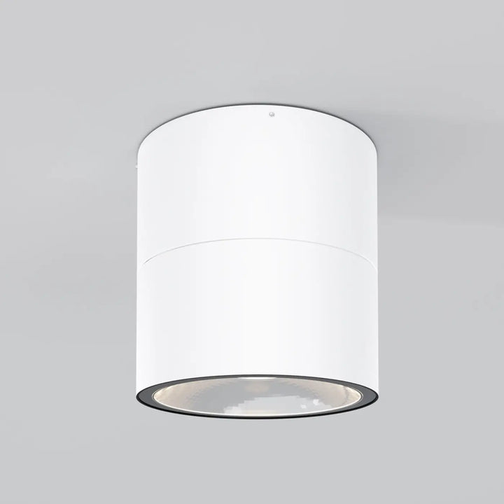 Spot spin led orientable plafonnier cylindrique blanc avec design moderne et bord noir autour de la base