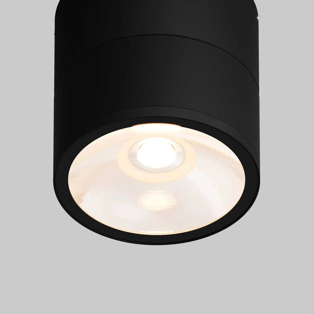 Spot spin noir cylindrique encastré avec diffuseur en verre dépoli et ampoule led orientable spot led