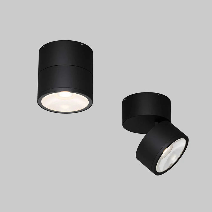 Spot spin led orientable noir cylindrique encastré avec tête réglable et lentille en verre dépoli