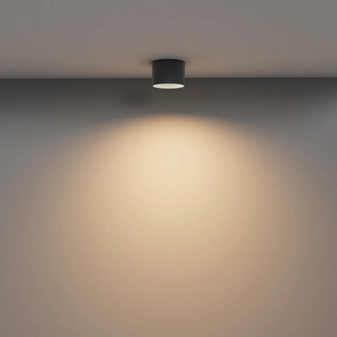 Spot vega led intégrée noir cylindrique moderne plafond avec spot led diffusant une lumière chaude ciblée