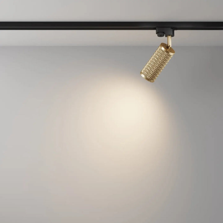 Spot orientable gold color with a textured woven metal head by focus design tête texturée