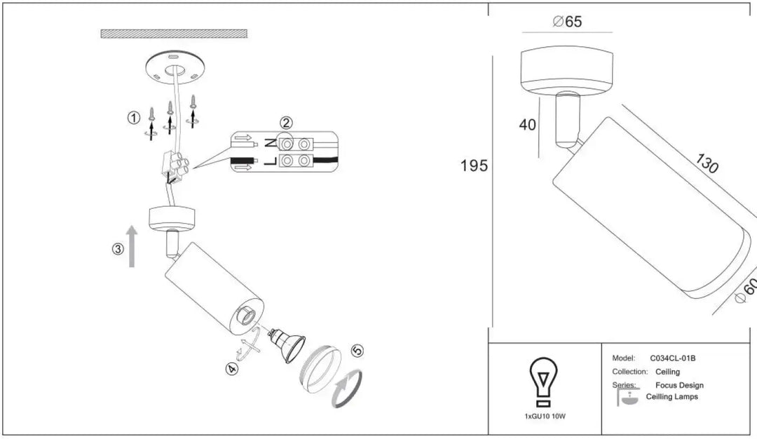 Spot orientable blanc cylindre avec tête texturée focus design modèle cd34cl-01b pour éclairage plafond