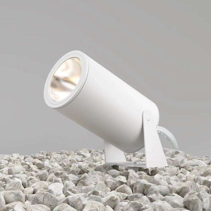 Spot piquet extérieur blanc cylindrique avec tête orientable et réflecteur intérieur métallique par bern