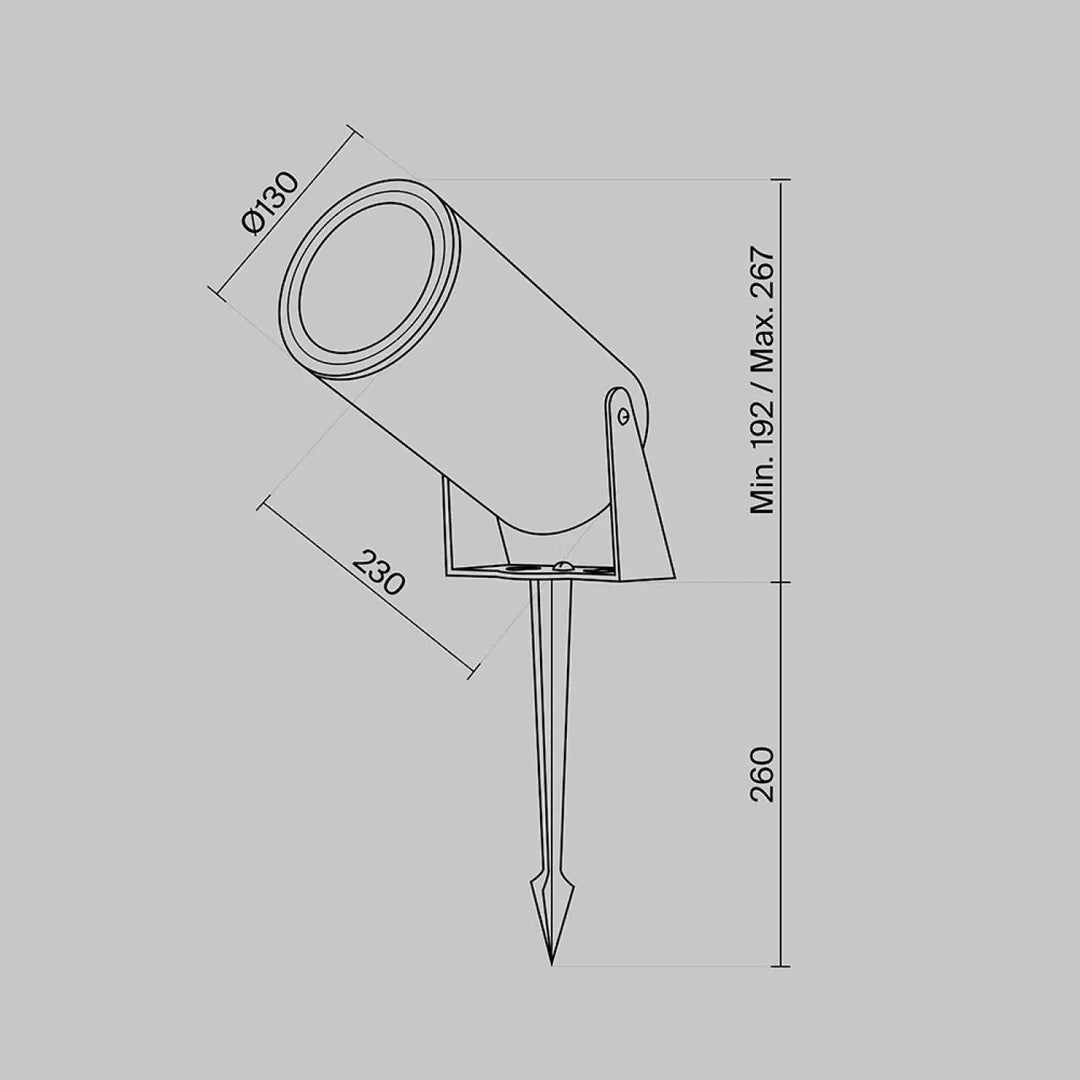 Spot piquet extérieur cylindrique avec finition métallique élégante et tête orientable, luminaire extérieur bern piquet