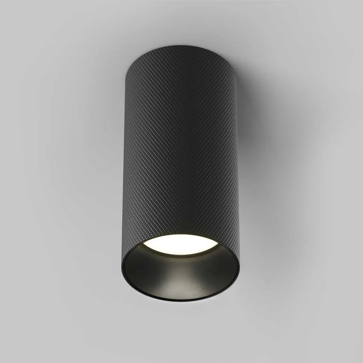 Spot artisan noir cylindrique en aluminium texturé avec culot gu10 pour faux plafond encastré