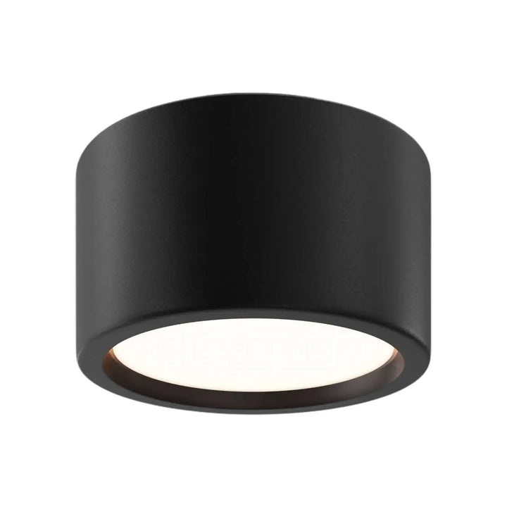 Spot hydra led cylindre noir mat avec indice ip44 émettant une lumière douce blanche en saillie au plafond