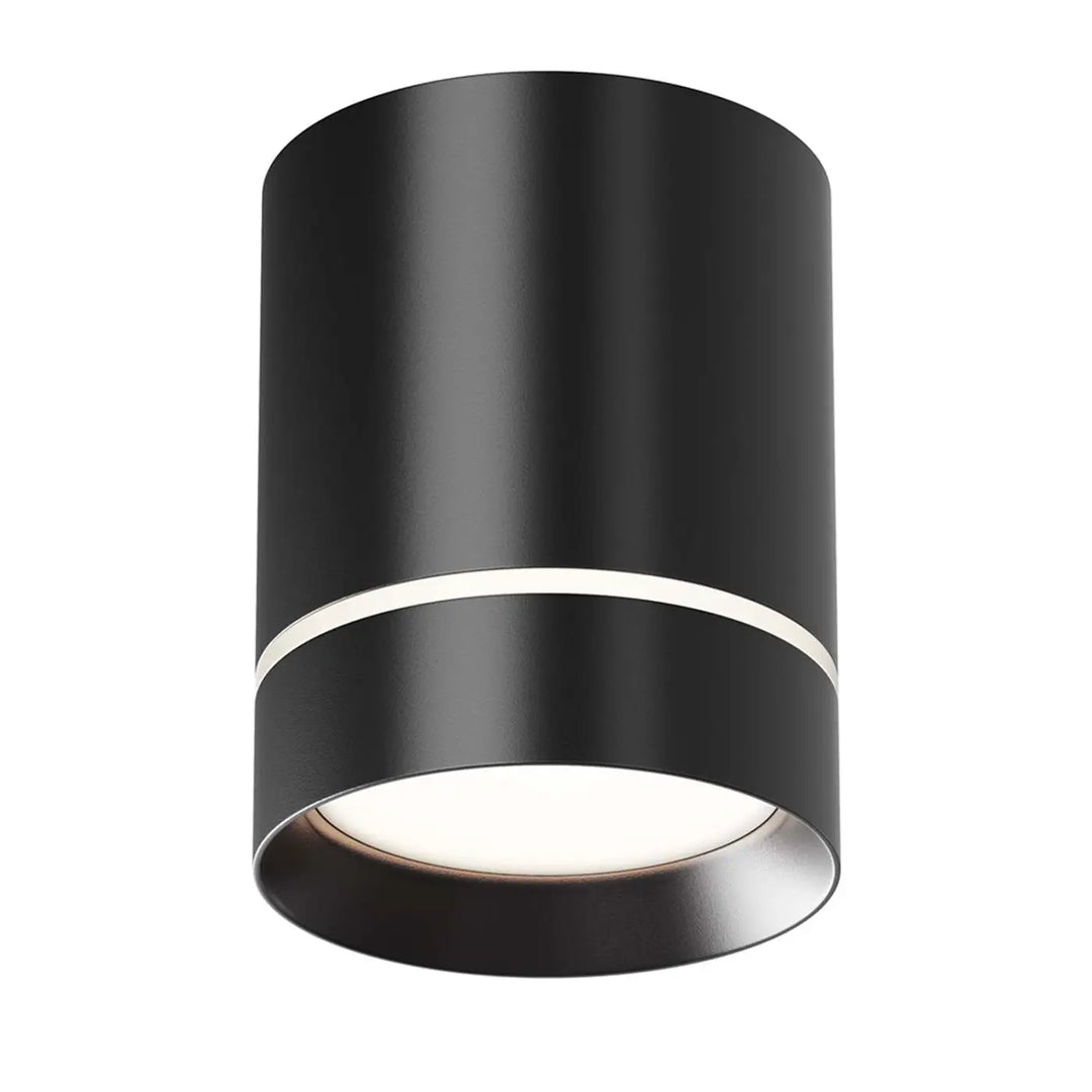 Spot orlo cylindre compact en acier noir avec finition mate et anneau blanc fin pour éclairage plafond design