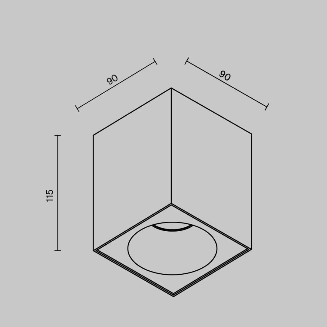 Spot zoom volume carré plafonnier carré en saillie avec ouverture circulaire intégrée et lignes épurées