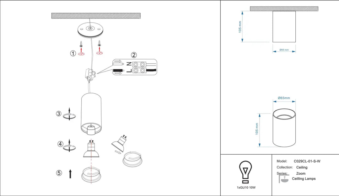 Spot zoom lampe cylindrique plafond mountée en métal avec lumière dirigée pour faux plafond minimaliste