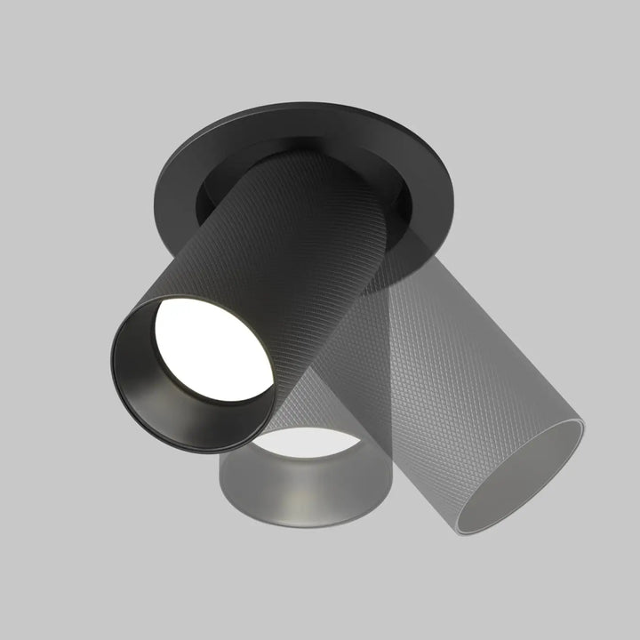 Spot semi-encastré artisan noir mat en aluminium texturé avec corps cylindrique ajustable pour éclairage directionnel