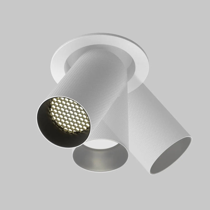 Spot semi-encastré artisan en aluminium texturé blanc avec diffuseur en nid dabeille pour éclairage led