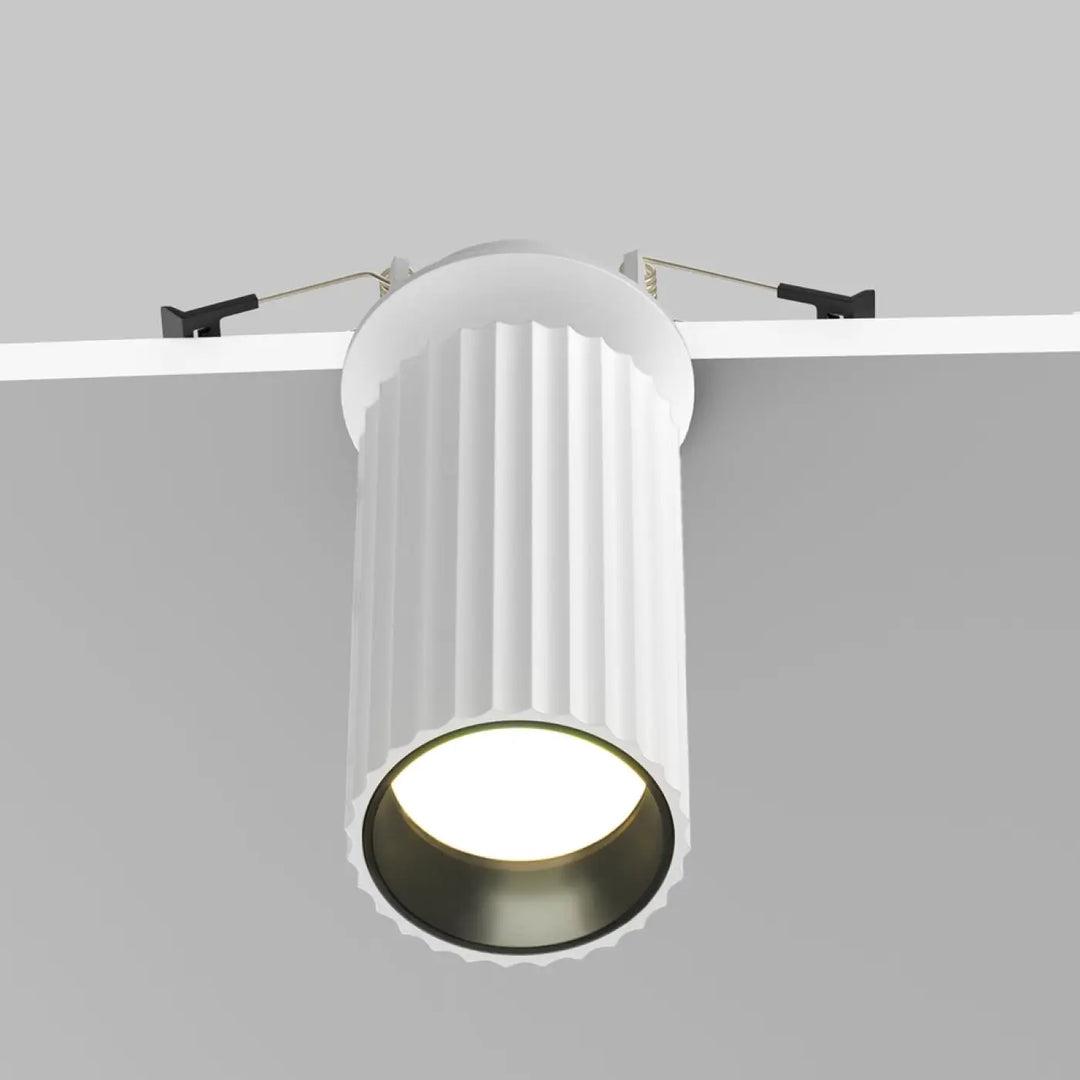 Spot semi-encastré calipso cylindre cannelé blanc avec ampoule circulaire lumineuse pour éclairage moderne