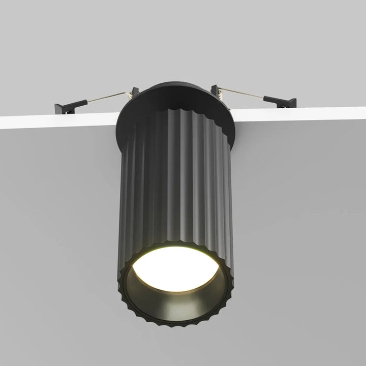 Spot semi-encastré calipso cylindre cannelé noir avec ampoule led blanc chaud pour éclairage ciblé intérieur