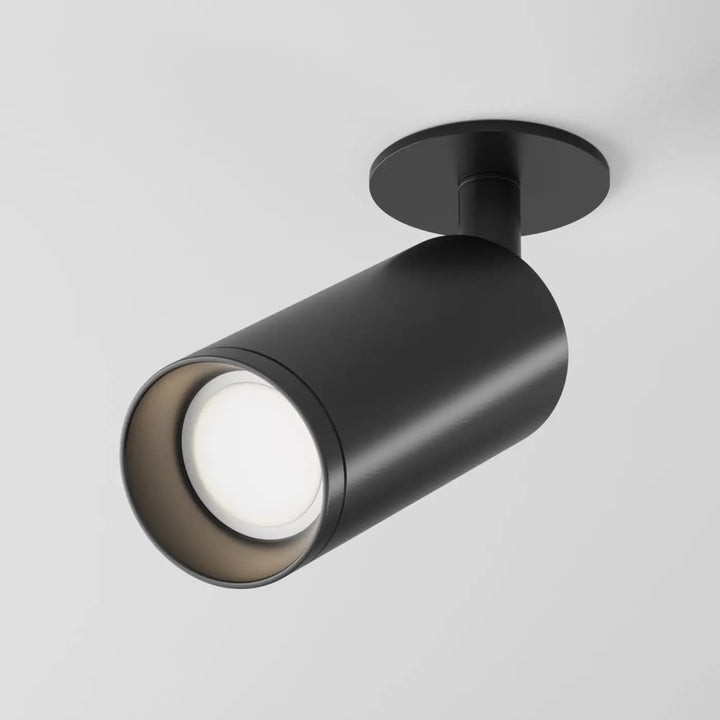 Spot focus semi-encastré en long cylindre orientable noir mat avec tête ajustable pour éclairage ciblé intérieur