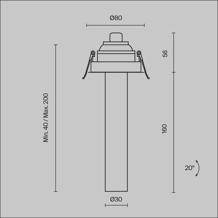 Spot focus t tube semi-encastré lumière de plafond moderne avec tube fin orientable et tête cylindrique en acier