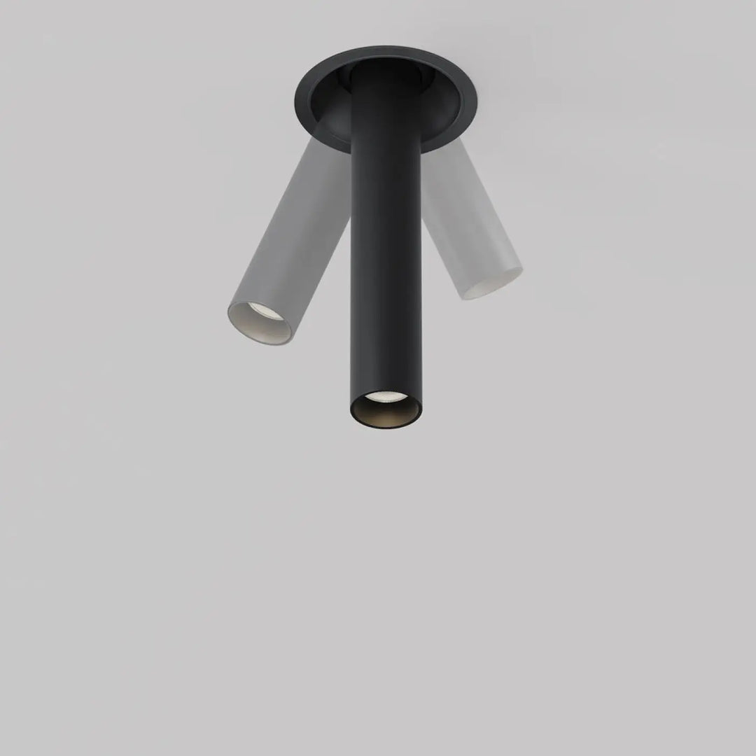 Spot focus T tube fin orientable suspension noir mat avec trois diffuseurs en verre dépoli semi-encastré