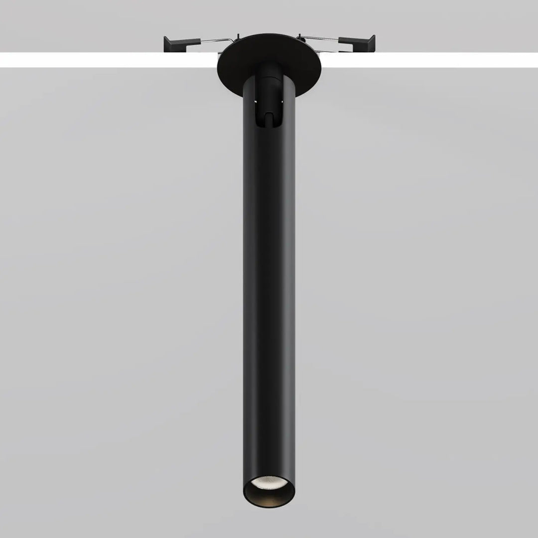 Spot semi-encastré focus led intégrée tube ultra-fin noir cylindre au design moderne pour plafond