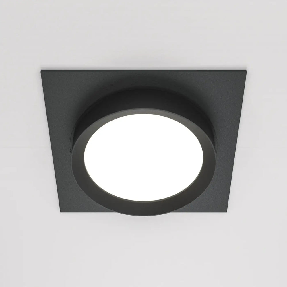 Spot semi encastré cadre carré noir avec diffuseur en verre dépoli à disque lumineux circulaire