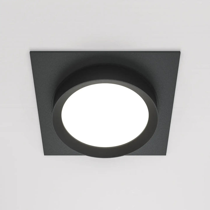 Spot semi encastré cadre carré noir avec diffuseur en verre dépoli à disque lumineux circulaire