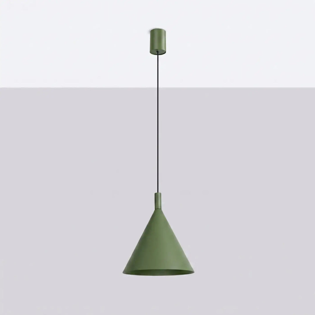 Suspension Luminaire vert olive éteinte, vue rapprochée