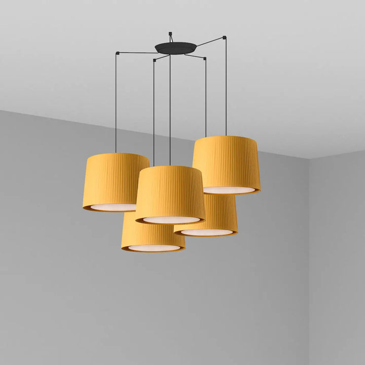 Suspension multiple Samba 5 lumières, abat-jour jaune, de Faro Barcelona