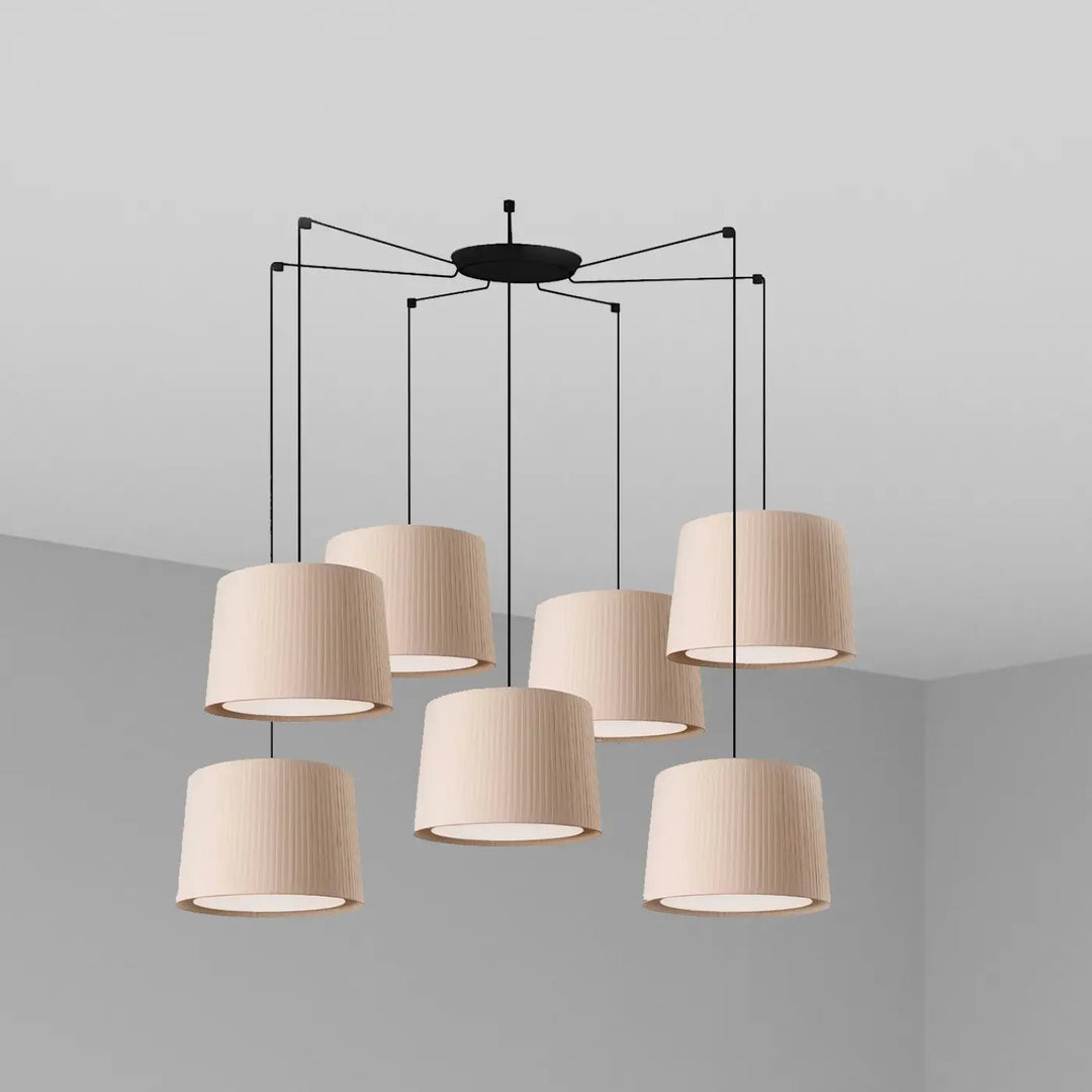 Suspension multiple Samba 7 lumières, abat-jour beige, de Faro Barcelona