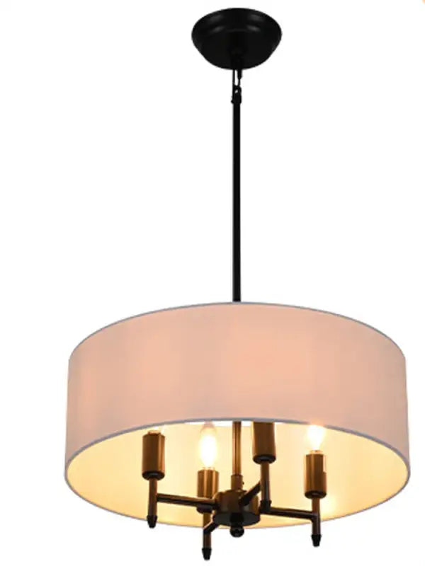 Suspension Abat Jour Tissu Moderne Rond Blanc Noir Doré Élégant