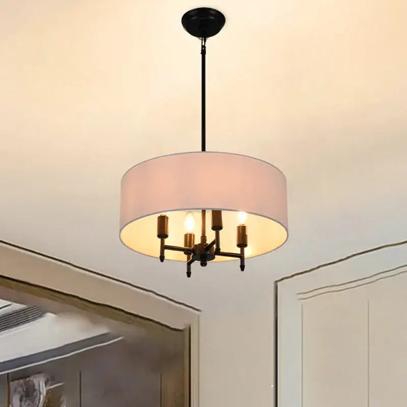 Suspension Abat Jour Tissu Moderne Rond Blanc Noir Doré Élégant