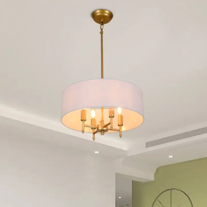 Suspension Abat Jour Tissu Moderne Rond Blanc Noir Doré Élégant