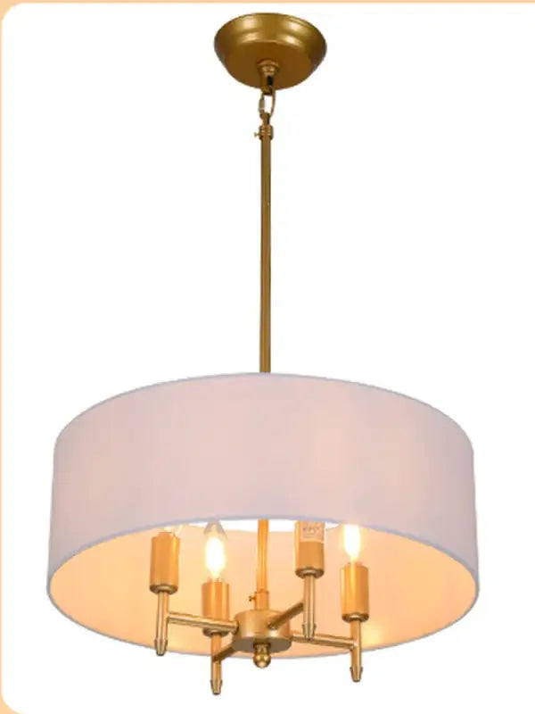 Suspension Abat Jour Tissu Moderne Rond Blanc Noir Doré Élégant