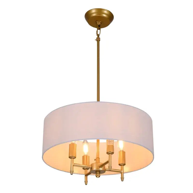 Suspension Abat Jour Tissu Moderne Rond Blanc Noir Doré Élégant