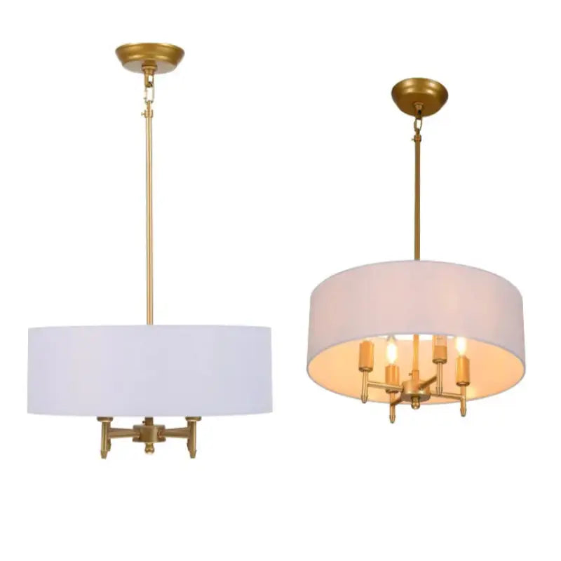 Suspension Abat Jour Tissu Moderne Rond Blanc Noir Doré Élégant
