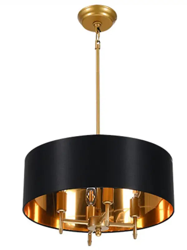 Suspension Abat Jour Tissu Moderne Rond Blanc Noir Doré Élégant