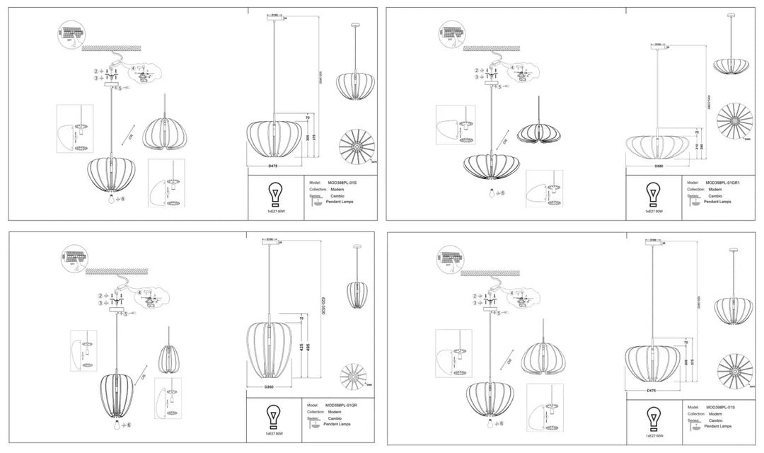 Suspension luminaire cambio avec design courbé segmenté en aluminium noir et finition métallique offrant une lumière douce