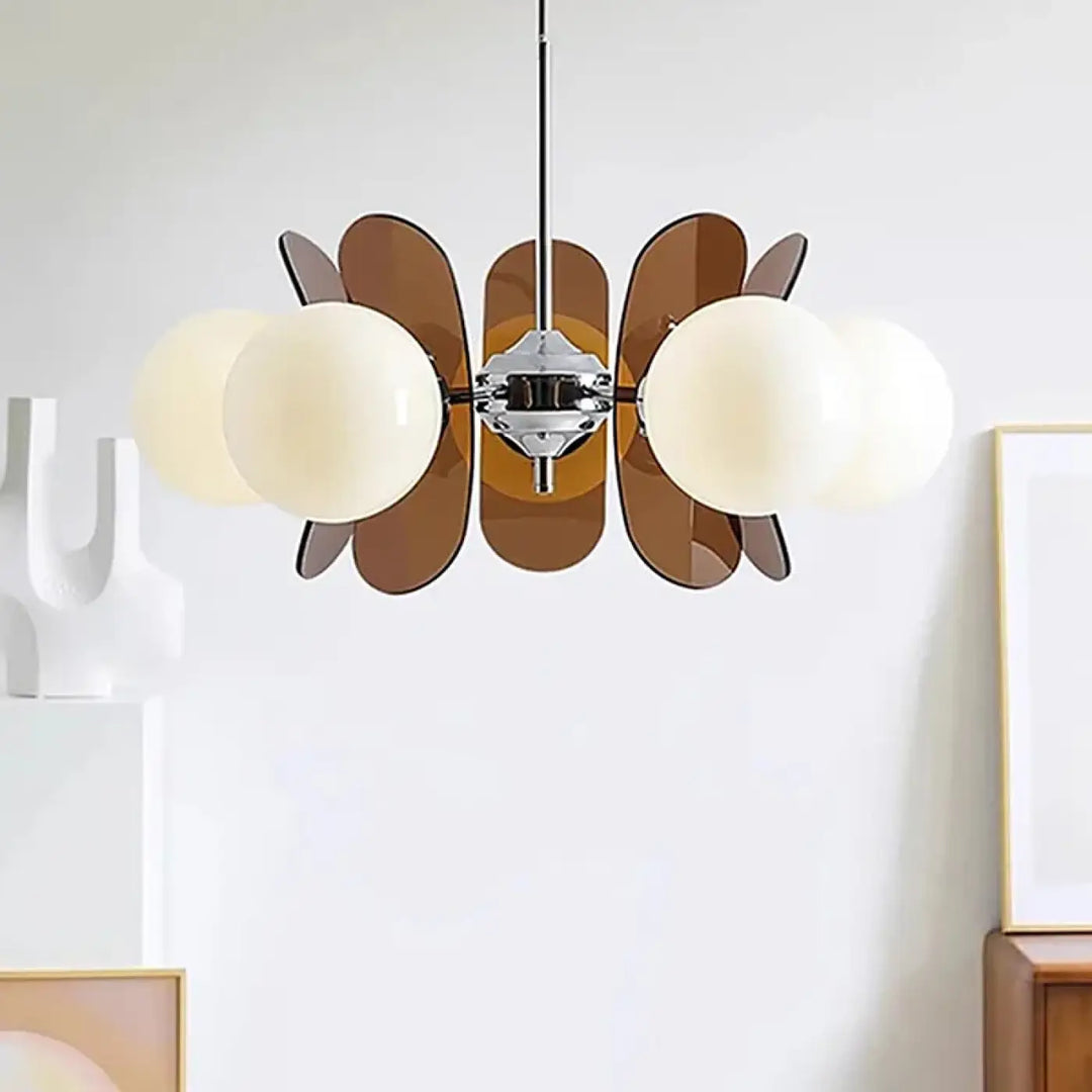 Suspension acrylique design sculptural et verre style raffiné