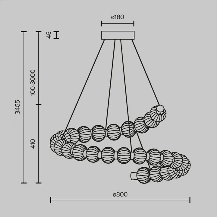 Suspension amulet en métal doré avec verre strié en orbes sphériques élégamment disposés en spirale moderne