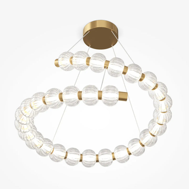 Suspension amulet avec métal doré et verre strié en orbes texturés pour éclairage moderne en spirale
