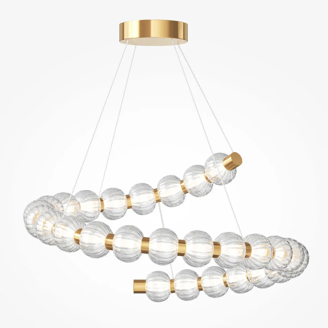 Suspension amulet moderne avec verre strié clair et métal doré en spirale pour un éclairage élégant