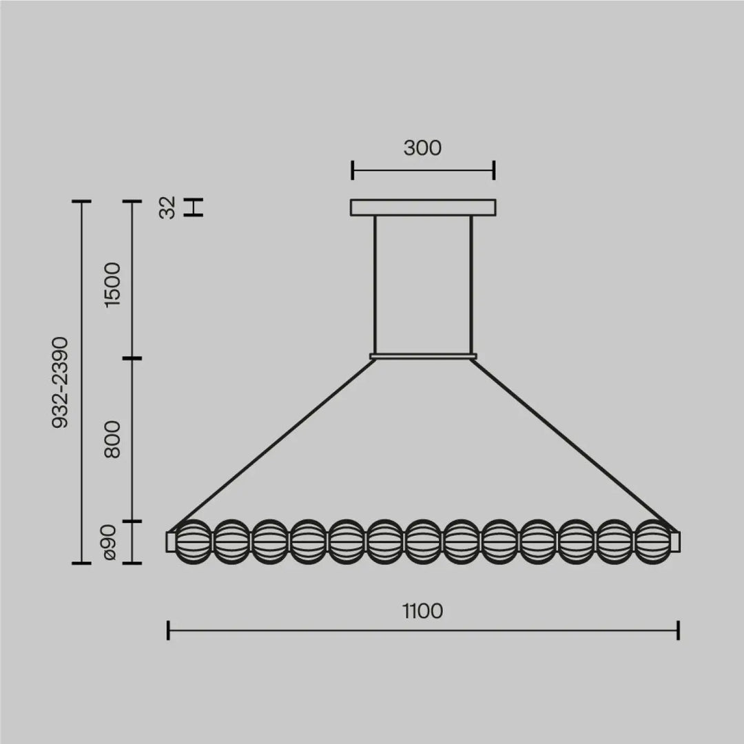 Suspension amulet linéaire avec verre strié en sphères pour salle à manger au design moderne et minimaliste
